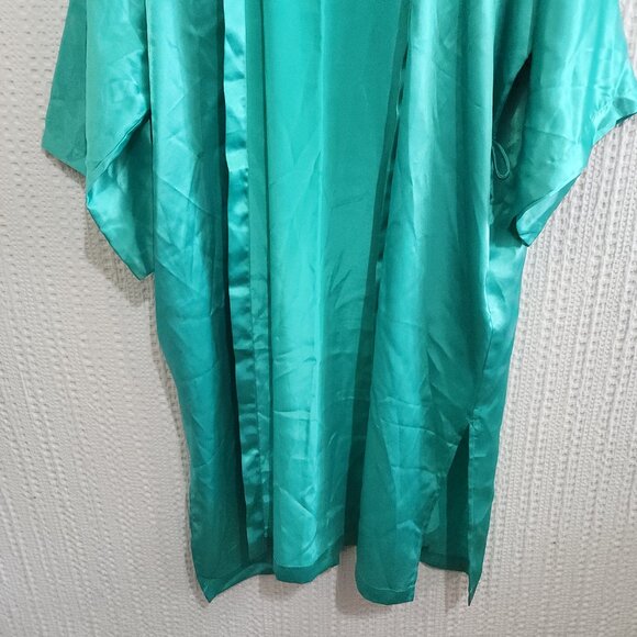 Vintage Victoria’s Secret Gold Label Satin Teal Kimono Robe One Size - Picture 6 of 13